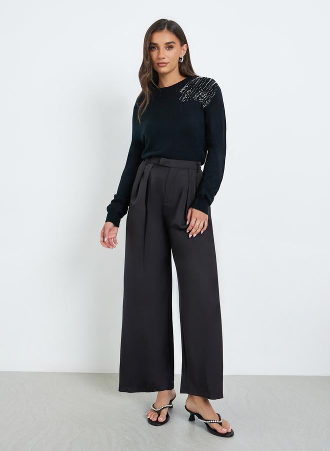 Styli Women Black Wide Leg Trousers - Image 4